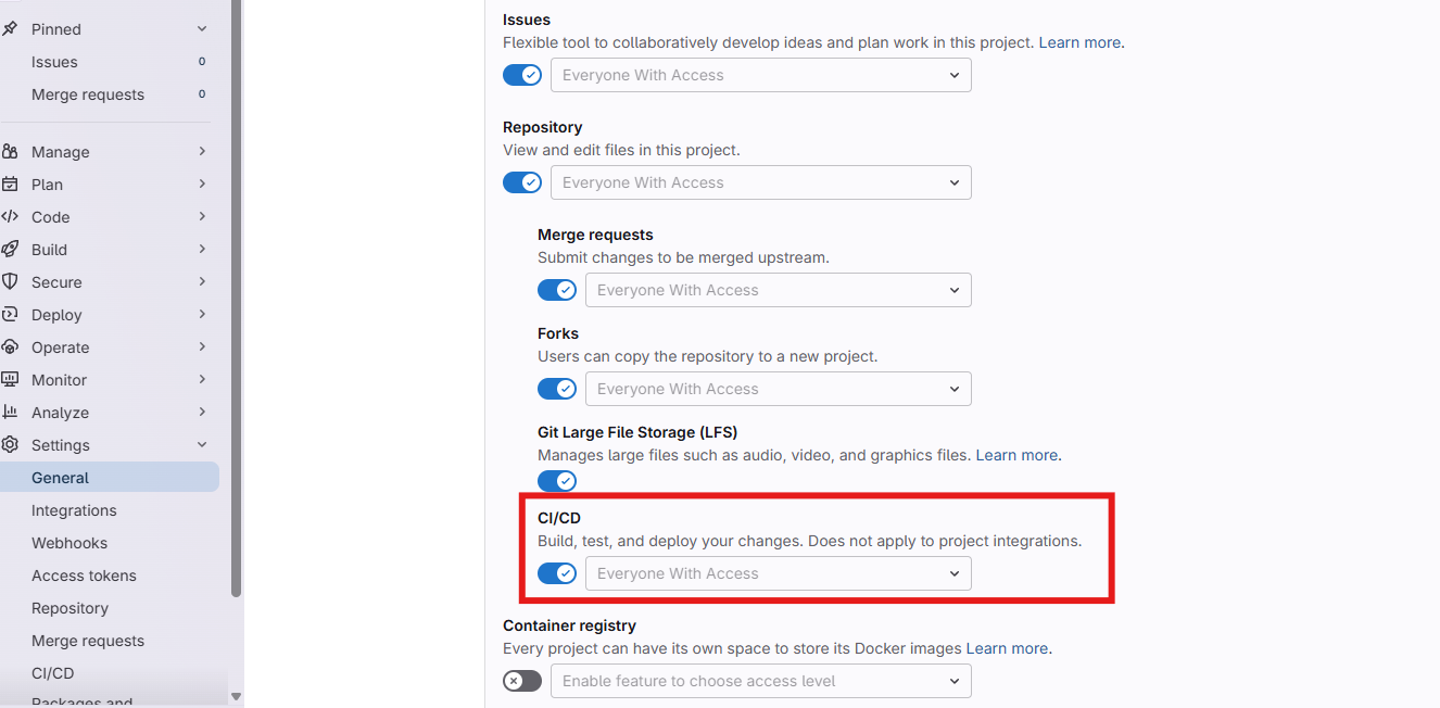 CI/CD toggle setting
